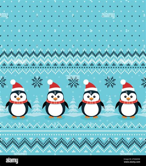Knitted Christmas and New Year pattern into penguin. Wool Knitting ...