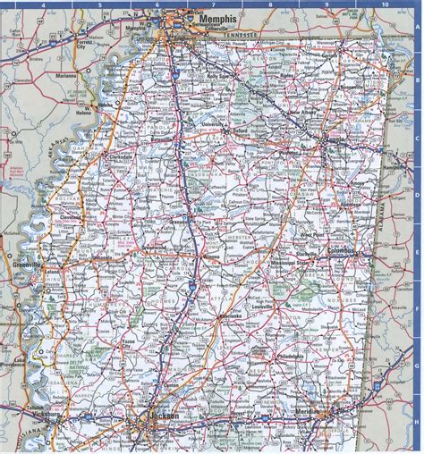 Map of Mississippi. Detailed road map of Southern Mississippi with ...