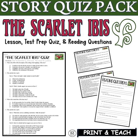 Short Story with Comprehension Questions The Scarlet Ibis Quiz James ...