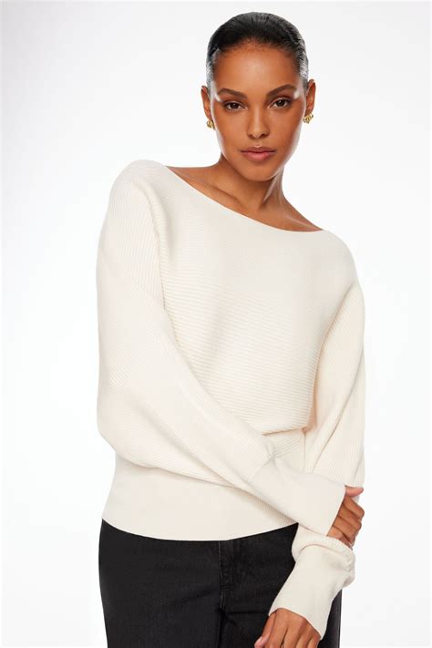 Long Sleeve Boat Neck Sweater Beige | Dynamite