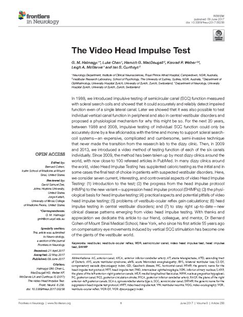 The Video Head Impulse Test - 1 June 2017 | Volume 8 | Article 258 ...