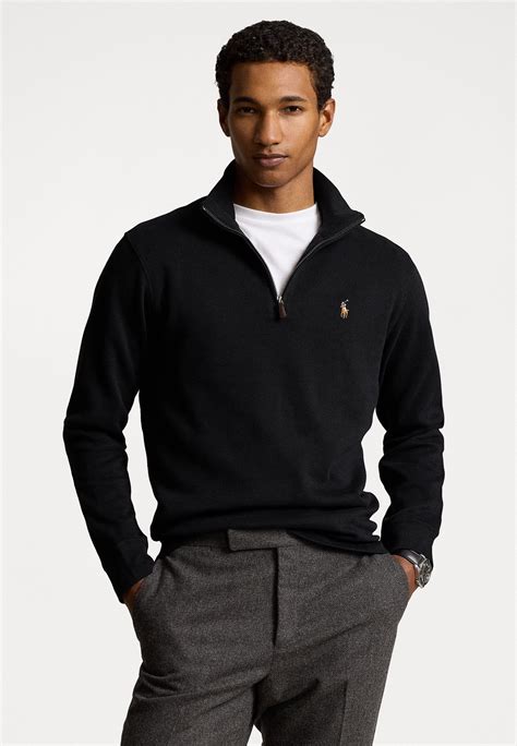 Polo Ralph Lauren ESTATE RIB QUARTER ZIP PULLOVER - Džemperis - black ...