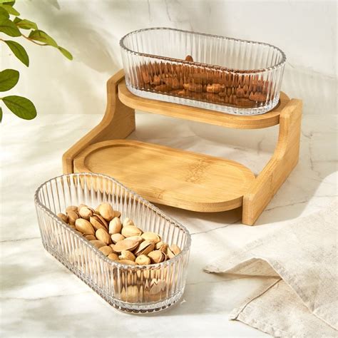 Buy Vamos Louisa Set of 2 Glass Bowls with Bamboo Stand - 400ml from ...