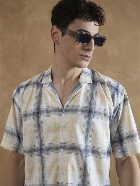 Buy White & Beige Windowpane Checks Oversized Casual Shirt - Comfort ...