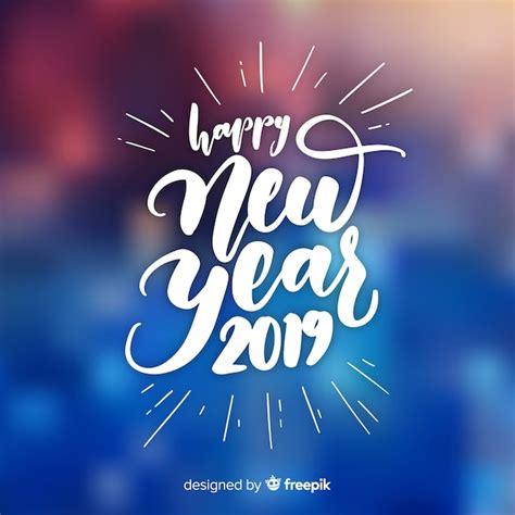 Happy new year 2019 composition with white lettering over blurry ...