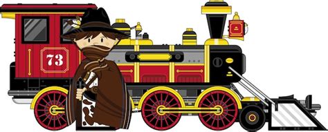 Niedlicher Cartoon-Wildwest-Cowboy-Revolverheld und Dampfzug im ...