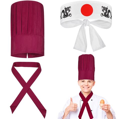 Buy Hibachi Chef Hat Teppanyaki Hibachi Chef Hat with Tie and Hachimaki ...