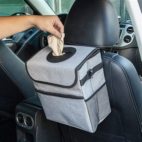 Amazon.com: CARTMAN Car Trash Can with Lid, Leak-Proof Car Garbage Can with Storage Pockets ...