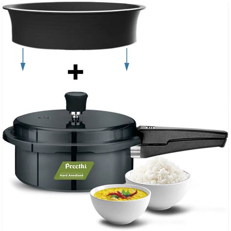 Preethi Hard Anodised Pressure Cooker with Spill Splash Shield 2L Oute ...