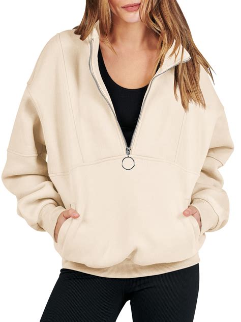 ANRABESS Women's Oversized Half Zip Fleece Sweatshirts Quarter Zip Pullover Top Fall 2024 ...
