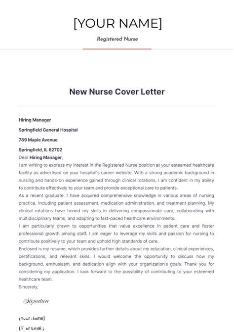 Free New Nurse Cover Letter Template to Edit Online