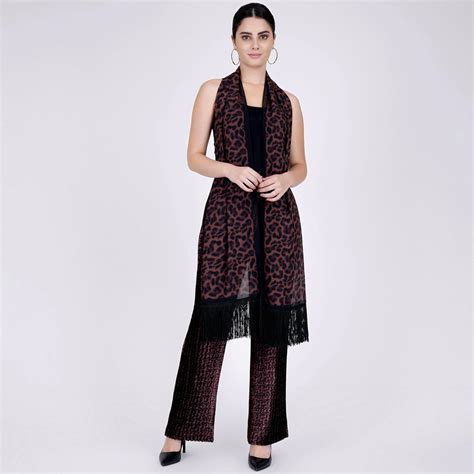 Brown Animal Print Pleated Palazzo and Stole Set – First Resort by ...