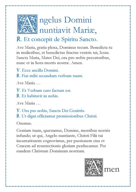 Angelus Latin Catholic Prayer Card / Printable A4 Wall Art / Christian ...