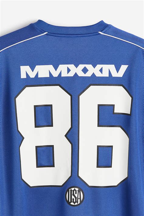 Oversized Fit Long-sleeved mesh top - Bright blue/Harlem - Men | H&M IN