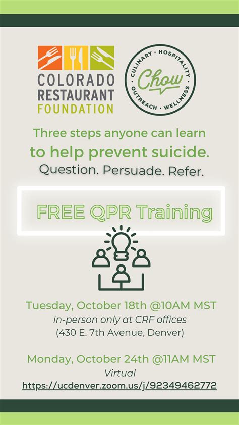 FREE QPR (Question. Persuade. Refer) Suicide-Prevention Training - Colorado Restaurant Association