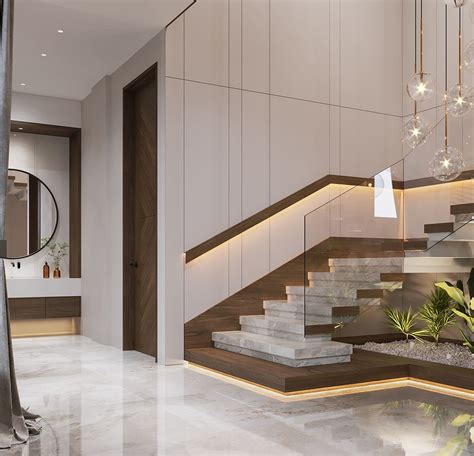 Modern Staircase Design: Marble and Wood Stairs