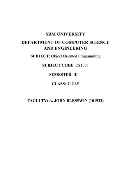 Oop notes 1 - hmmmmm - SRM UNIVERSITY DEPARTMENT OF COMPUTER SCIENCE ...