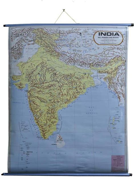 ROLLUP MAP OF INDIA HILL RANGES & RIVERS (PIPE MOUNTED) Photographic ...