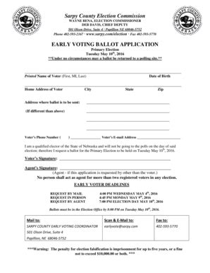 Fillable Online EARLY VOTING BALLOT APPLICATION - sarpycom Fax Email ...