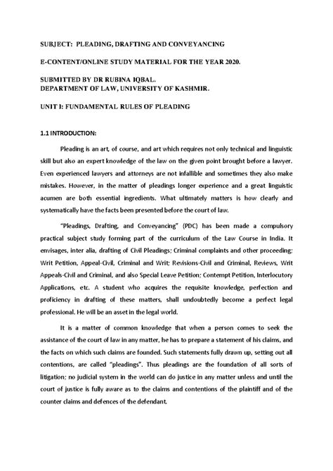 PDC 2020: Comprehensive Study Material on Pleading and Drafting - Studocu