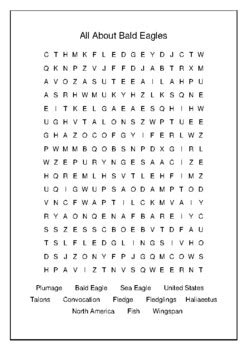 All About Bald Eagles - Crossword Puzzle and Word Search Bell Ringer