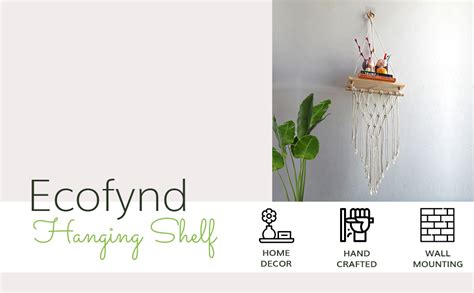 ecofynd 12 inches Cotton Wall Hanging Wooden Shelf, Bohemian Boho ...