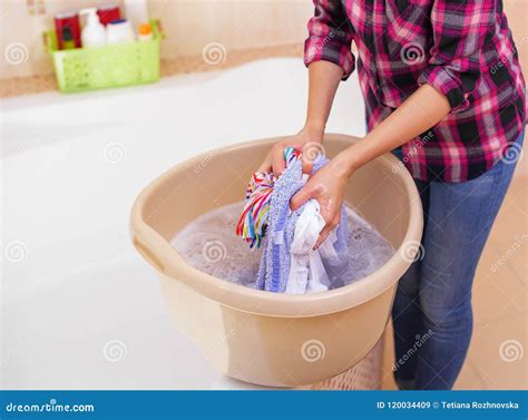 Women`s Hands Wash Clothes in the Basin. Stock Image - Image of clothes ...