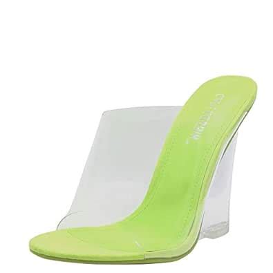 Cape Robbin Lemonade Clear Chunky Block Wedge Heels for Women ...