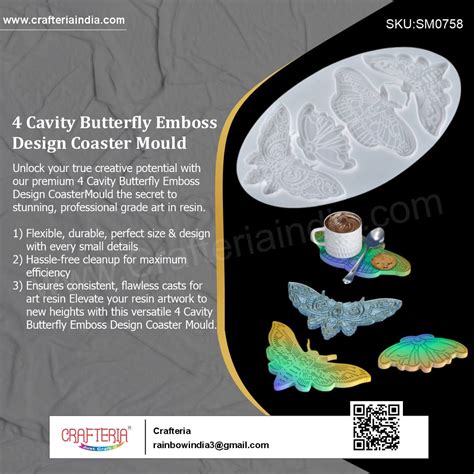 4 Cavity Butterfly Emboss Design Coaster Mould