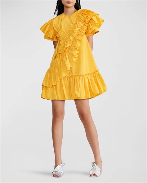 Zac Posen Metallic Ruffle Tiered Mini Dress | Neiman Marcus