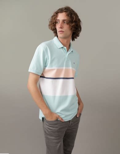 Buy American Eagle Men Blue Striped Polo Shirt Online
