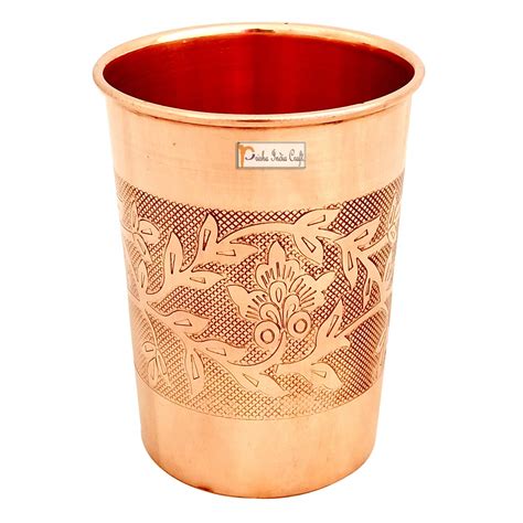 Buy Prisha India Craft Pure Copper Glass Tumbler, Embossed Design, Each ...