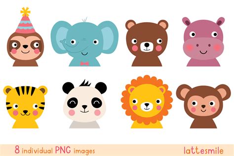 Cute Animal Faces Clipart Graphic by lattesmile · Creative Fabrica