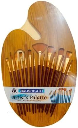 15 Pcs Artist Paint Brush Set with Wooden Palette | Flat (2, 5, 8, 10 ...