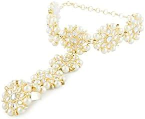 ZAVERI PEARLS Gold Tone Kundan & Pearls Mesmerising Hand Harness For ...