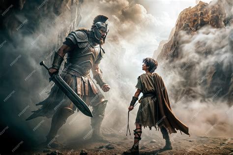 David and Goliath Sling Shot Bible Story | Premium AI-generated image
