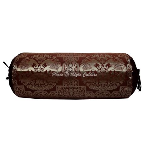 Buy Stylo Culture Indian Cylindrical Brocade Bolster Cushion Cover ...