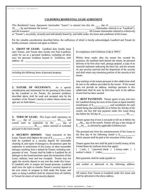 2012 Form CA Residential Lease Agreement - Blank Fillable Template ...