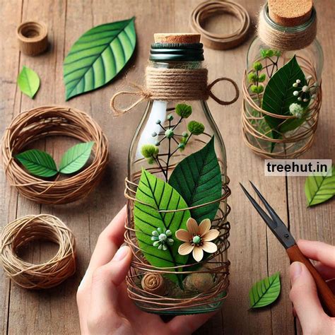 Spring Leaves Bottle Decoration Ideas, Bottle Craft Ideas