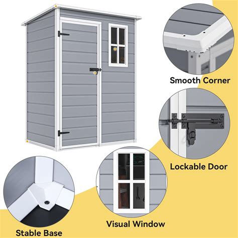 Yitahome | 5x3 ft Gray Resin Outdoor Large Storage Shed with Floor ...