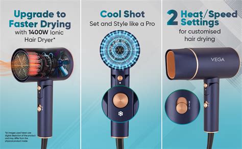 Vega Ionic 1200-1400W Foldable Hair Dryer for Men and Women, Quick ...