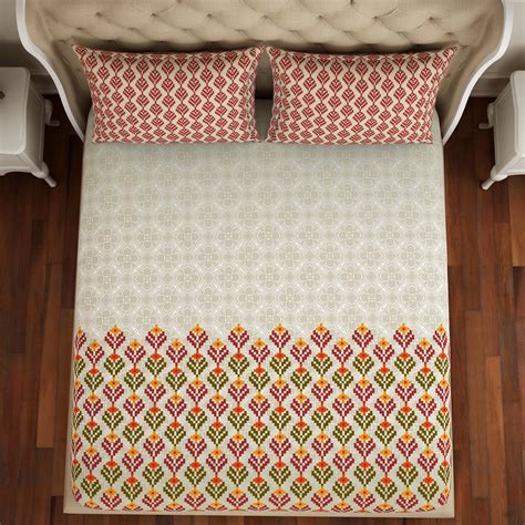 Buy SPACES Atrium Plus Printed Cotton 144TC 3 Pcs Double Bedsheet Set ...