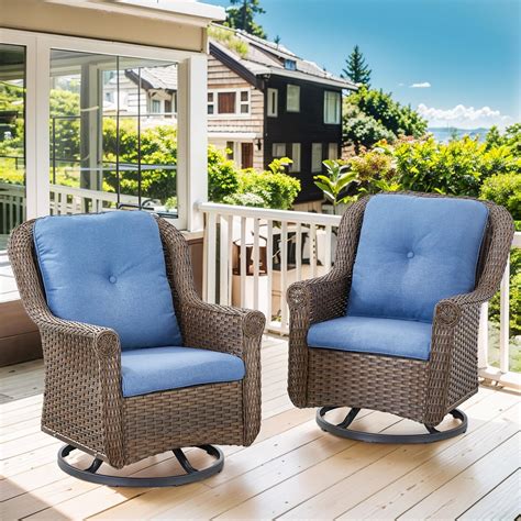 Patio Swivel Glider Chairs Brown Rattan Patio Chairs with Chrysanthemum ...