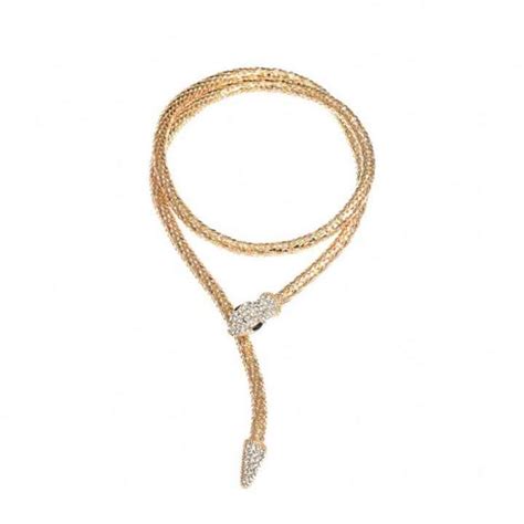 Cobra Snake Wrap Around Rhinestone Chain Necklace