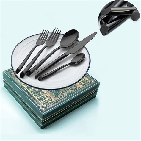 Amazon.com | Thomaso 60 Pieces Black Flatware Set,1810 Stainless Steel ...