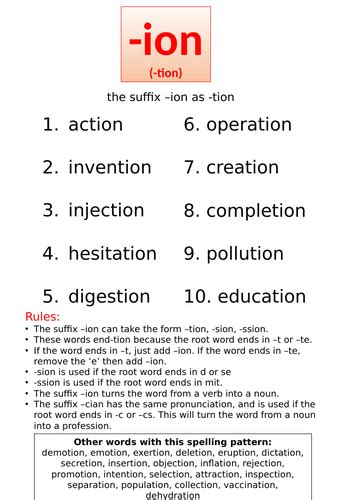 The Suffix - ion (-tion words) Spelling Booklet Year 3/4 | Teaching ...