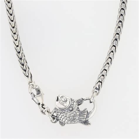 Trollbeads Big Fish Clasp Foxtail Chain 18" Necklace Sterling Silver 23 ...