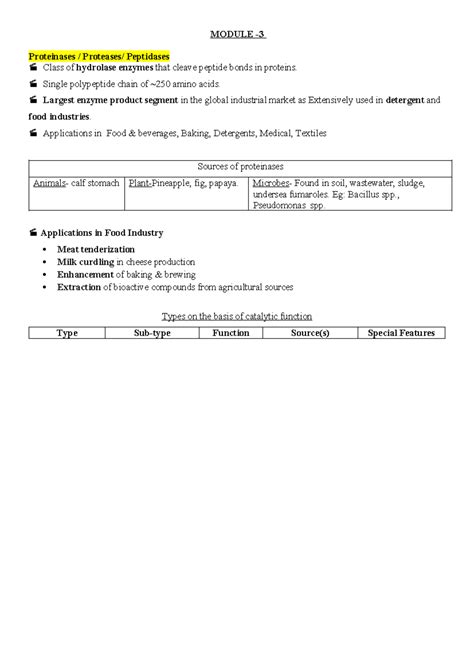 Food Enzymes Module 3: Proteinases, Lipases, and Modified Starch - Studocu