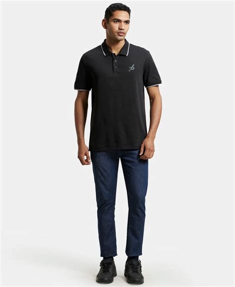 Buy Super Combed Cotton Rich Solid Half Sleeve Polo T-Shirt - Black ...