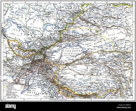 Historic map of Central Asia, c. 1880, historische Karte von Zentralasien, ca. 1880 Stock Photo ...